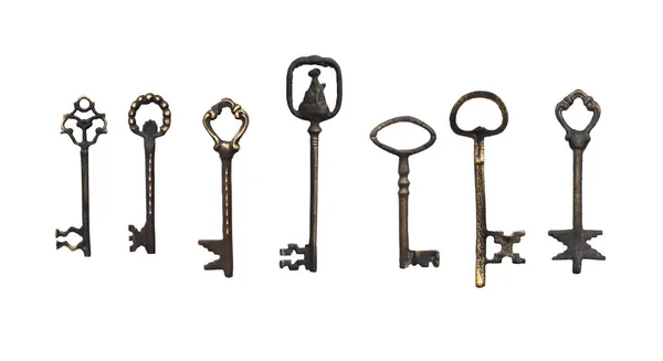 Sada Starých Klíčů Izolované Objekty Bílém Pozadí — Stock fotografie