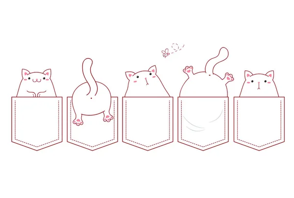 Χαριτωμένο Σετ Τσέπη Γάτες Κινουμένων Σχεδίων — Διανυσματικό Αρχείο