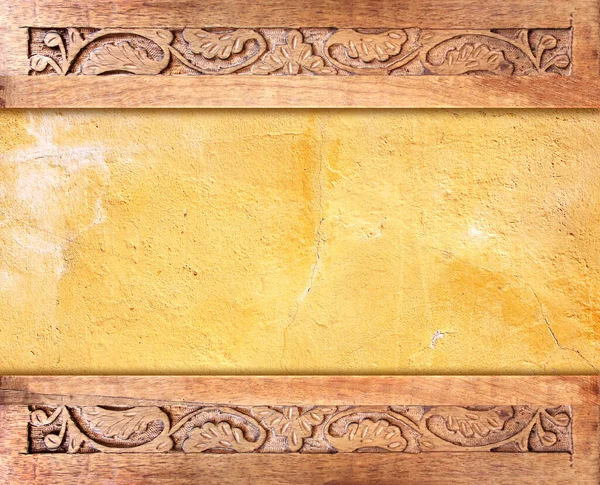 Fondo Orizzontale Con Trama Parete Stucco Cornice Legno Ornamento Floreale — Foto Stock