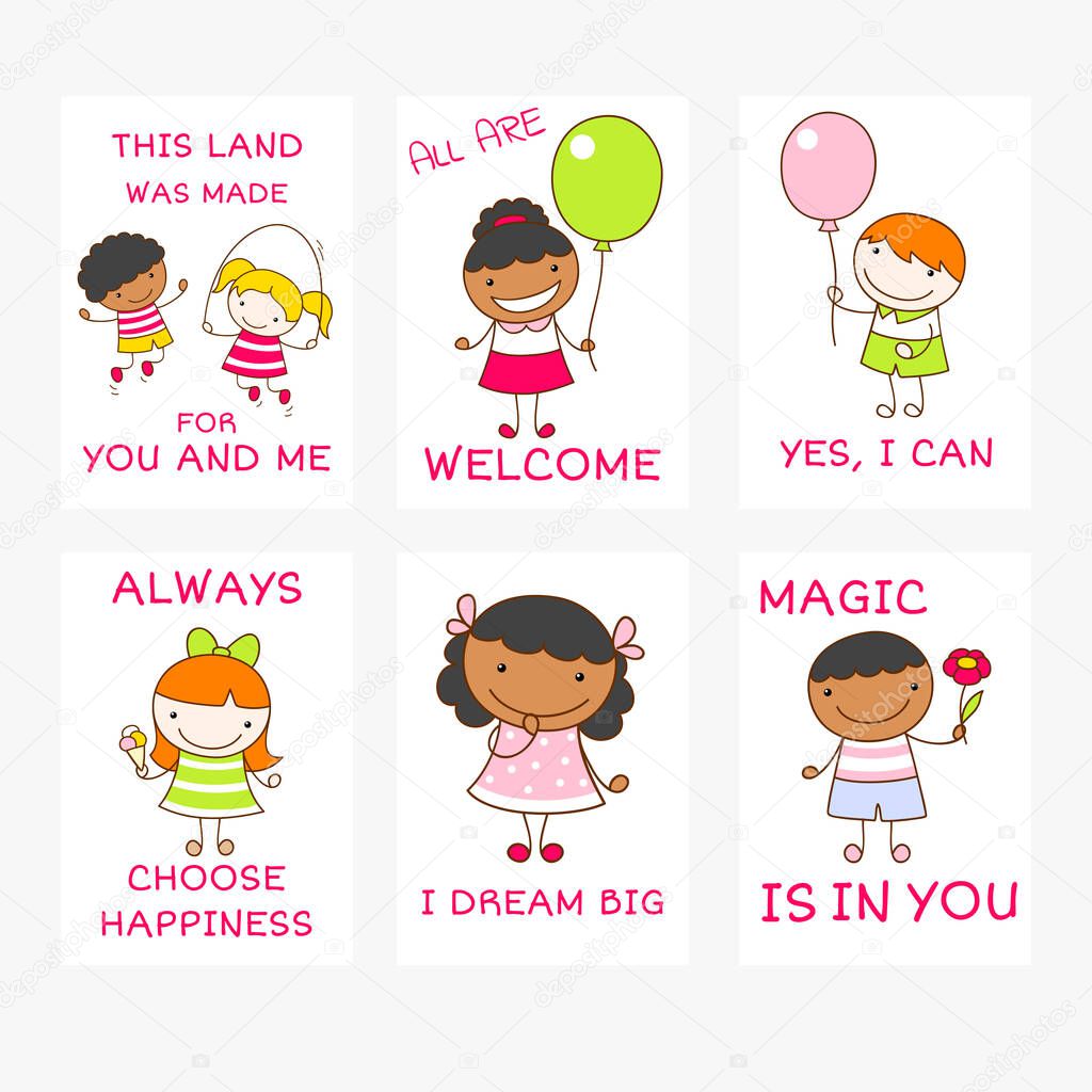 Set of vector banners with affirmations for kids playroom