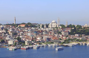 İstanbul, Süleyman Camii ve İstanbul Boğazı 'nın havadan görüşü. Galata Kulesi 'nden Görünüm
