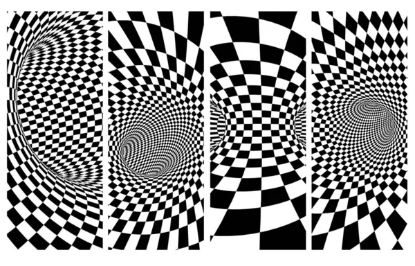 抽象的幻想具有黑白格子纹理的几何垂直或水平横幅的集合 3D渲染 — 图库照片