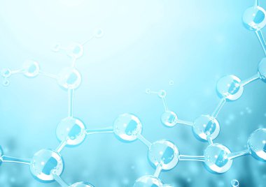 Mavi arka planda soyut moleküler yapının modelleri. Metnin için alanı kopyala. Şablon oluşturun. 3d hazırlayıcı