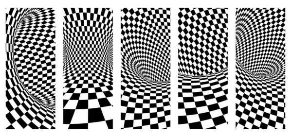 抽象的幻想一套垂直或水平的横幅 带有几何图形的黑白格子图案 3D渲染 — 图库照片