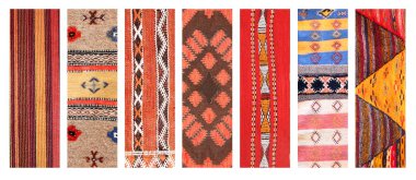Berber desenli, geometrik desenli geleneksel yün halı desenli dikey ya da yatay pankartlar seti, Fas, Afrika