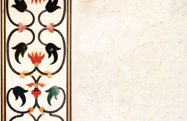 具有古代大理石花饰的水平或垂直旗帜 印度泰姬陵大理石上的古代马赛克 模拟模板 文本的复制空间 — 图库照片