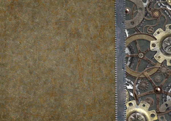 Grunge Background Steampunk Style Texture Old Metal Rivets Cogwheel Rusty — Stock Photo, Image