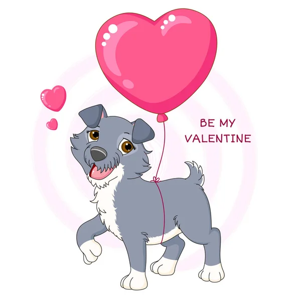 Funny Cartoon Dog Heart Shaped Balloon — Stockový vektor