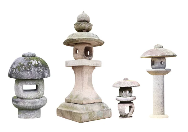 Set Traditional Japanese Stone Lanterns Collection Oriental Old Stone Lantern — Stock Photo, Image