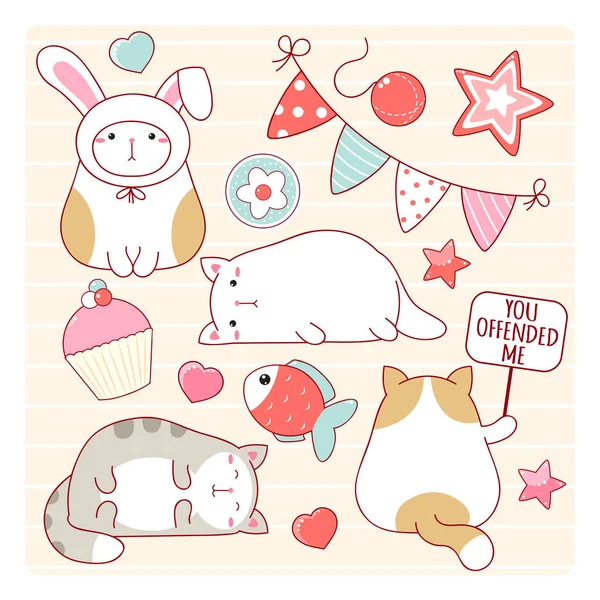 Set Funny Fat Cats — Stock Vector