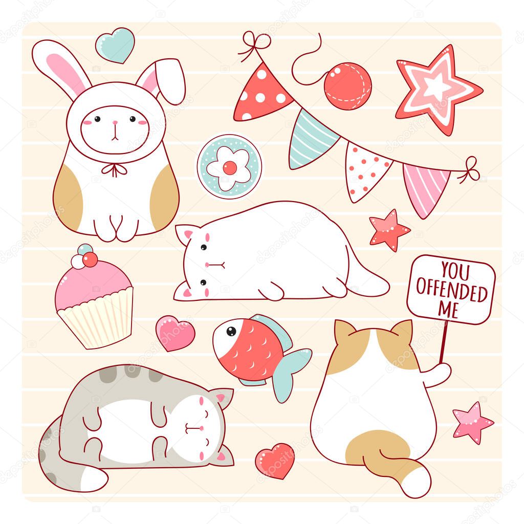 Set of funny fat cats