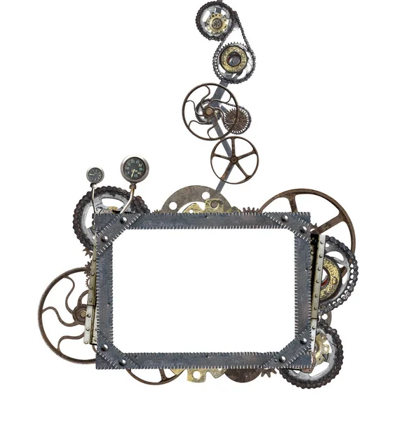 Metallic Vierkante Frame Met Vintage Machine Tandwielen Retro Tandwiel Geïsoleerd — Stockfoto