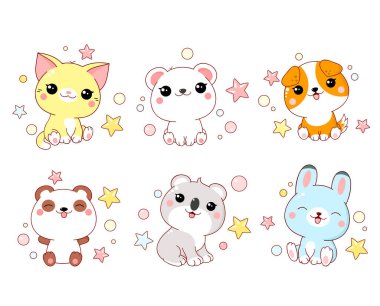 Kutup ayısı, panda, köpek, tavşan, kedi, kawaii tarzında koala. EPS8