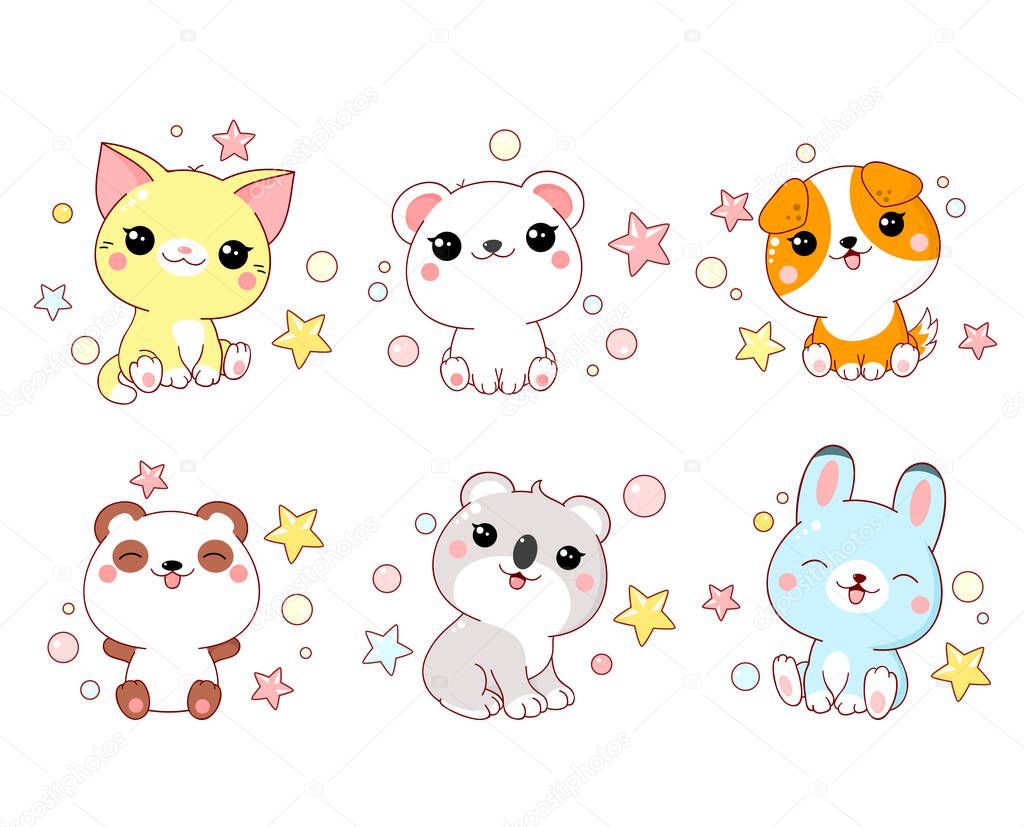 Conjunto Animales Lindos Bebé Oso Polar Panda Perro Conejo Gato Vector de  stock por ©frenta 465980722, image size:1024x827