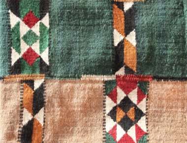 İran geleneksel el yapımı, geometrik desenli yün halı dokusu, İran