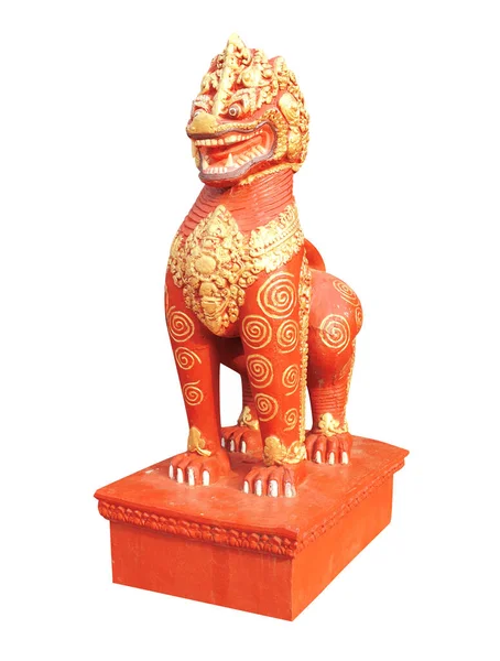 Estatua León Cambodiano Tradicional Antigua Escultura León Colores Rojo Dorado —  Fotos de Stock