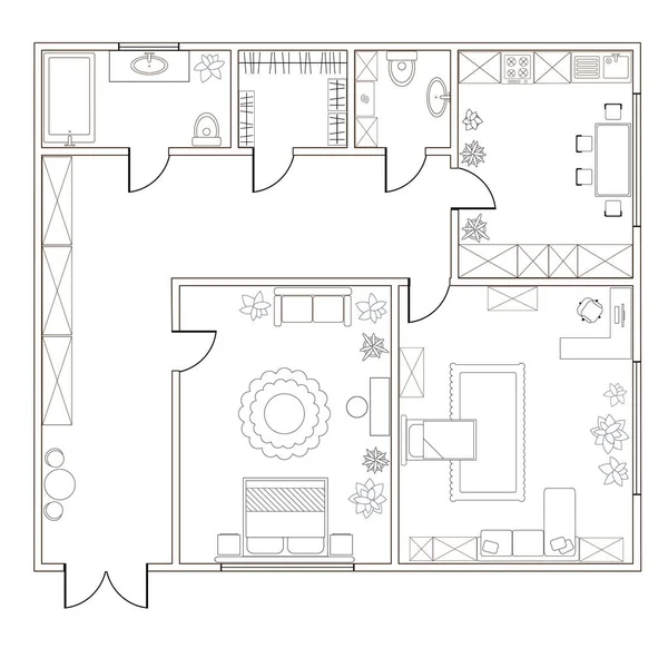 Plan Vectorial Abstracto Apartamento Dos Dormitorios — Vector de stock