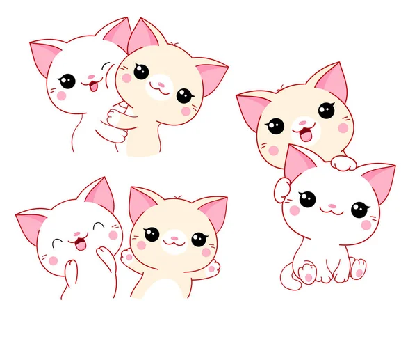 Conjunto Gatos Kawaii — Vector de stock