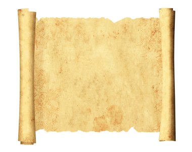 Eski parşömenlerin parşömeni. Beyaz arka planda izole edilmiş. Metnin için alanı kopyala. Şablon oluşturun. 3d hazırlayıcı