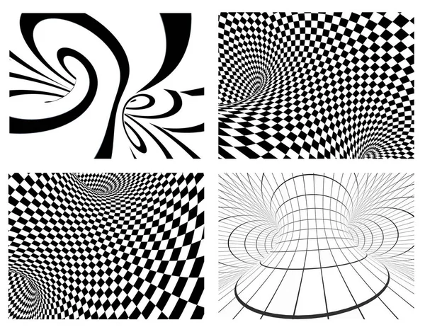 Abstrakt Illusion Kollektion Geometriska Bakgrunder Med Rutig Och Randig Konsistens — Stockfoto