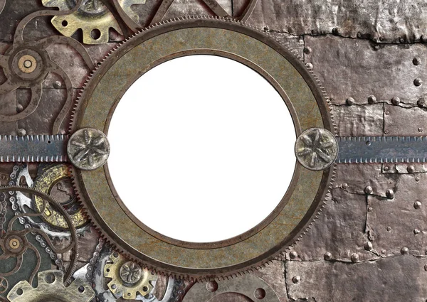 Fondo Grunge Estilo Steampunk Textura Metal Viejo Con Remaches Rueda — Foto de Stock