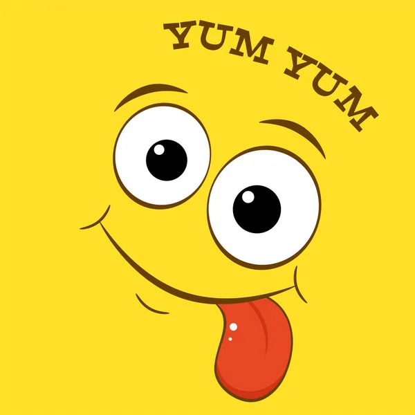 Emoticon Gostoso Sorridente Fundo Amarelo —  Vetores de Stock