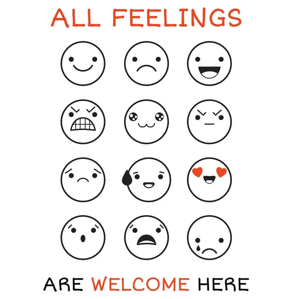 Όλα Συναισθήματα Είναι Ευπρόσδεκτα Εδώ Πανό Διάνυσμα Επιβεβαίωση — Διανυσματικό Αρχείο