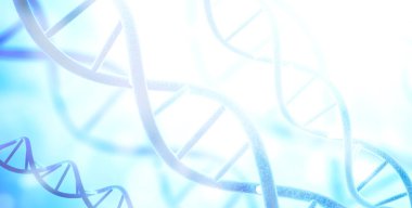 Soyut mavi arkaplanda DNA yapısının dijital modelleri. Spiral DNA 'lı yatay bilimsel afiş. Uzayı metin için kopyala. 3d hazırlayıcı