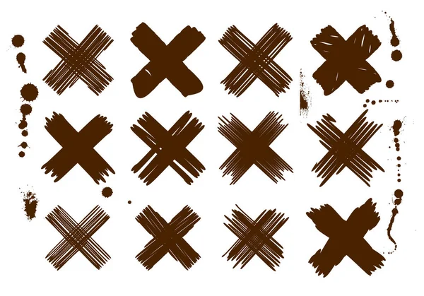 Set Grunge Black Abstract Vector Crosses — Stock Vector