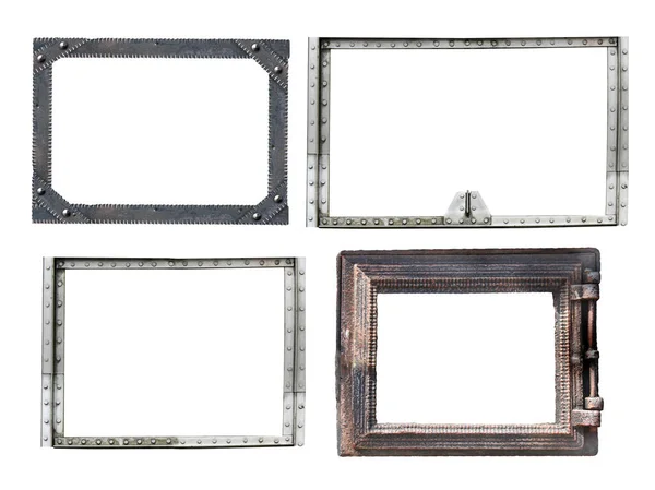 一套老式金属框架 被白色背景隔离 模拟模板 复制文本的空间 可用于蒸汽灌装和机械设计 — 图库照片