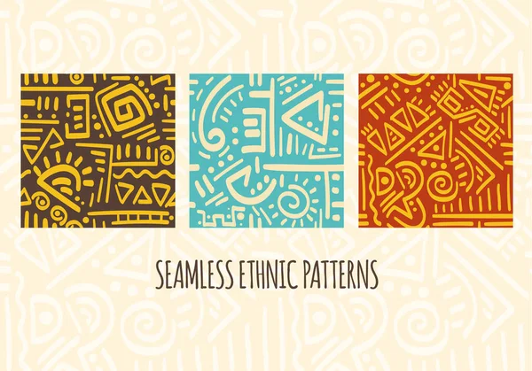 Set Seamless Patterns Tribal Ornaments — Stock Vector