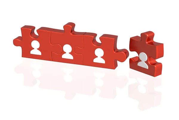 Success Teamwork Part Puzzles Red Color User Avatars Isolated White — Stock Photo, Image
