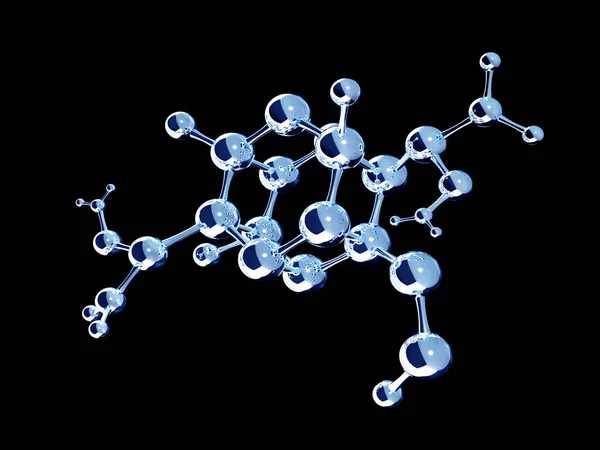 抽象的な分子構造のモデル 黒の背景に隔離されてる 3Dレンダリング — ストック写真