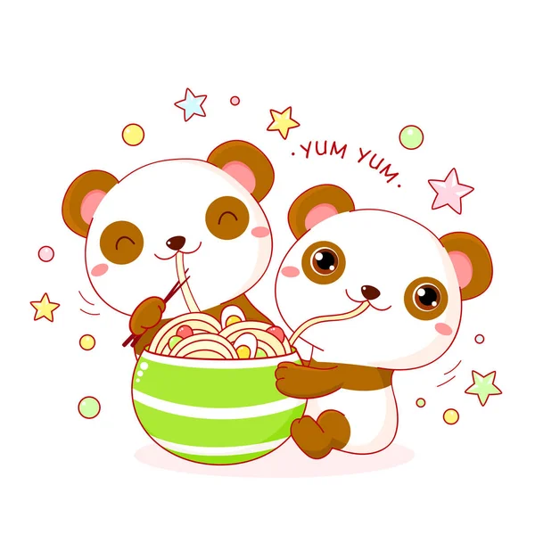 かわいいパンダがラーメンを食べる — ストックベクタ