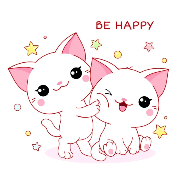 Carte Vœux Carrée Avec Chats Kawaii — Image vectorielle