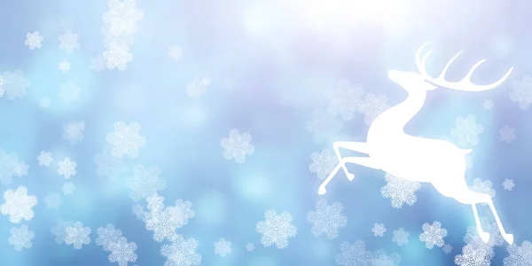 Christmas Background Blue Color Snowflakes Deer Silhouette Horizontal Xmas Backdrop — Stock Photo, Image