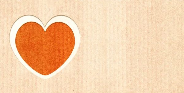 Heart Shape Hole Cardboard Texture Horizontal Banner Eco Paper Texture — Fotografia de Stock