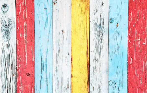 Texture Vintage Wood Boards Cracked Paint White Red Yellow Blue — Stock Photo, Image