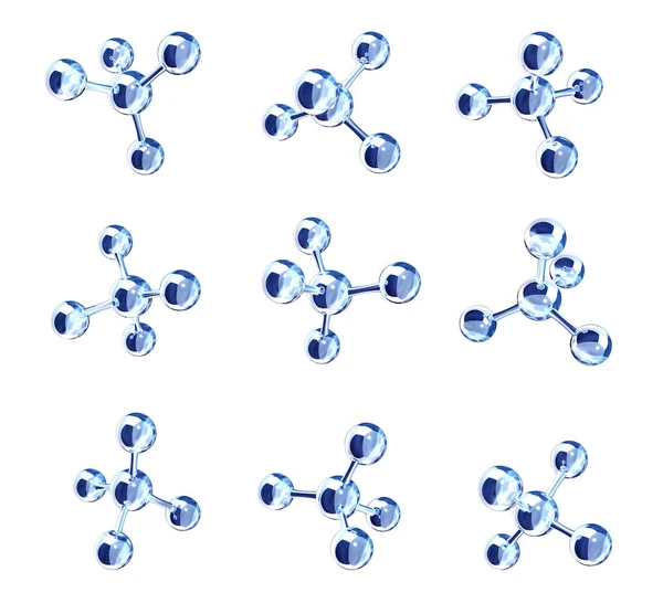 Coleção Modelos Estrutura Molecular Abstrata Vista Ângulos Diferentes Isolado Fundo — Fotografia de Stock