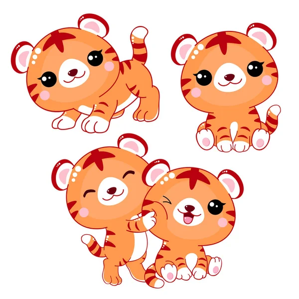 Set Kawaii Tigers — Stock Vector