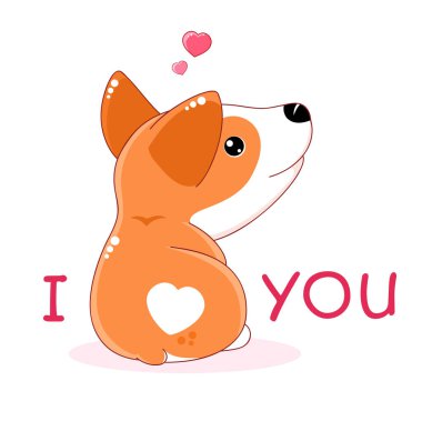 Funny Valentine's day card. Cute heart on corgi butt