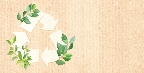 Écologie Concept Zéro Déchet Les Flèches Recyclent Symbole Les Feuilles — Photo