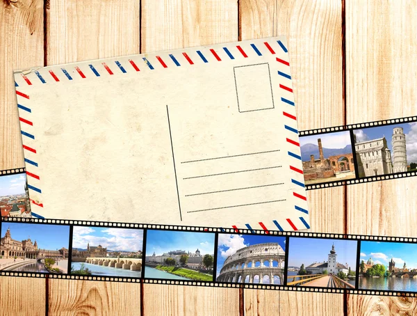 Alte Filmstreifen und Postkarten — Stockfoto