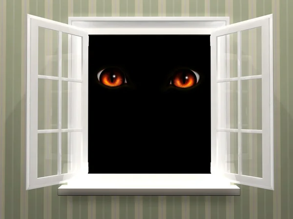 Ojos de monstruo en ventana abierta — Foto de Stock