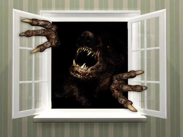 Monster i öppet fönster — Stockfoto