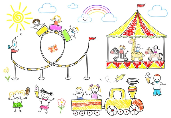 Glückliche Kinder fahren auf dem Karussell — Stockfoto
