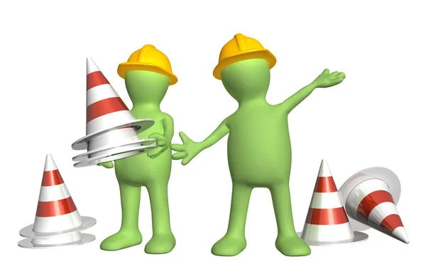 3d puppets with emergency cones — Stock Photo, Image