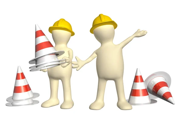 3d puppets with emergency cones — Stock Photo, Image