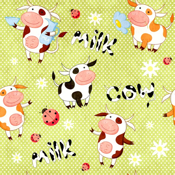 Seamless background with cute cows