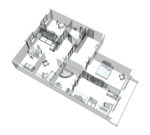 Boceto 3d de un apartamento de cuatro habitaciones — Foto de Stock